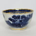 Antique Chinese Export Blue Willow Pagoda Gilded Porcelain Tea Bowls & Sacuer