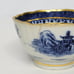 Antique Chinese Export Blue Willow Pagoda Gilded Porcelain Tea Bowls & Sacuer