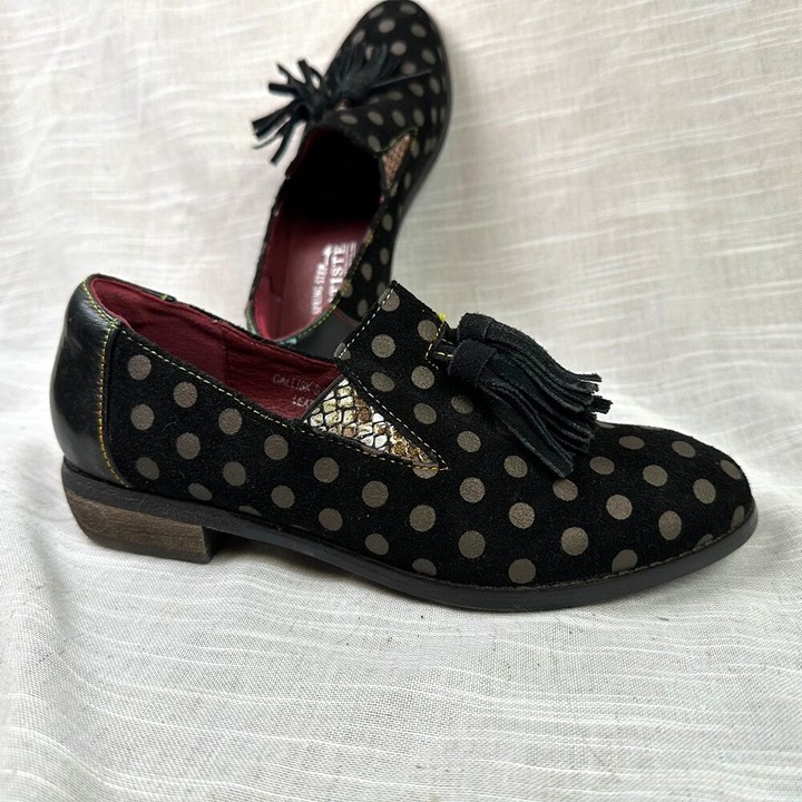 L'Artiste Spring Step Womens Klasik Loafer Size 37 6.5 Black Suede Polka Dot