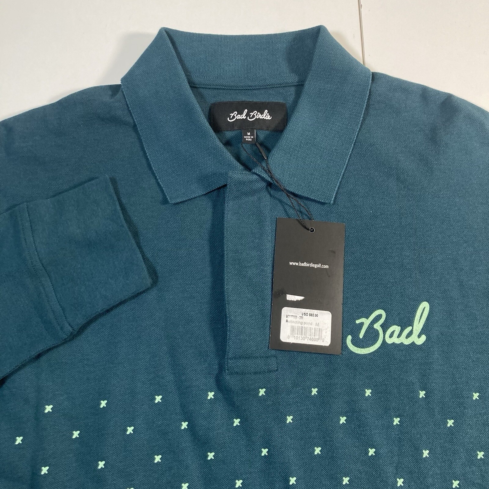 NEW Bad Birdie Reflecting Pond Long Sleeve Golf Polo Shirt Men Medium NWT