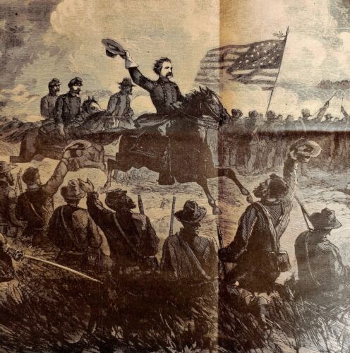 1864 General Sherman Civil War Dallas Wood Engraving Centerfold Victorian HM1