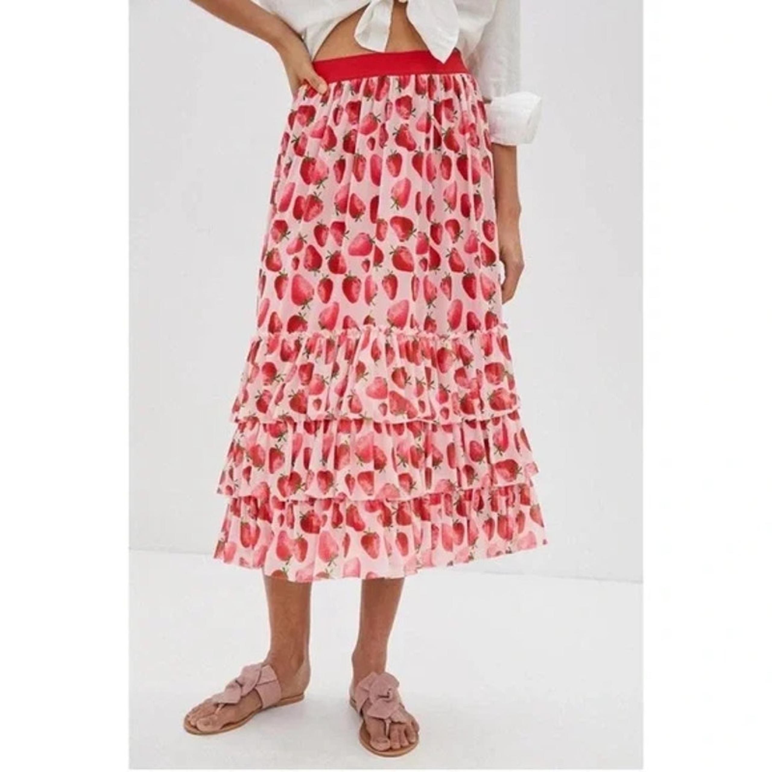 Anthropologie Skirt Womens Small NWT Midi Eva Franco Tatum Strawberry Tiered