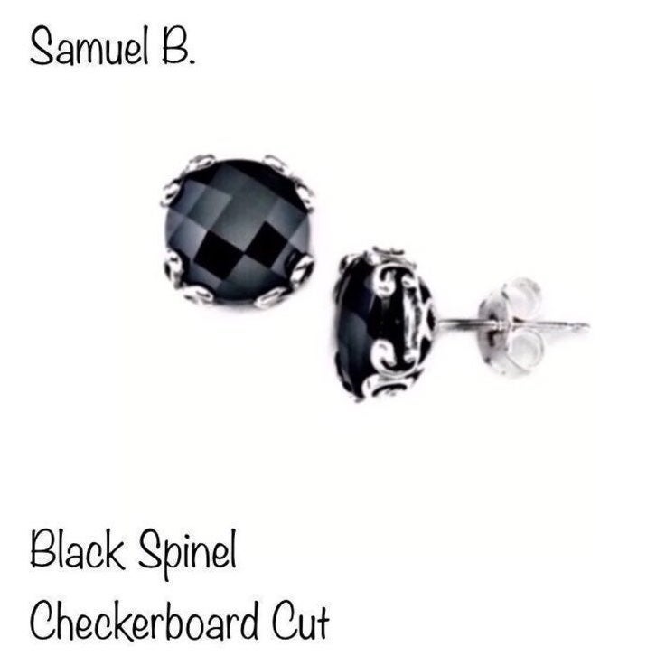 SAMUEL B Black Spinel Checkerboard Sterling Silver Earrings