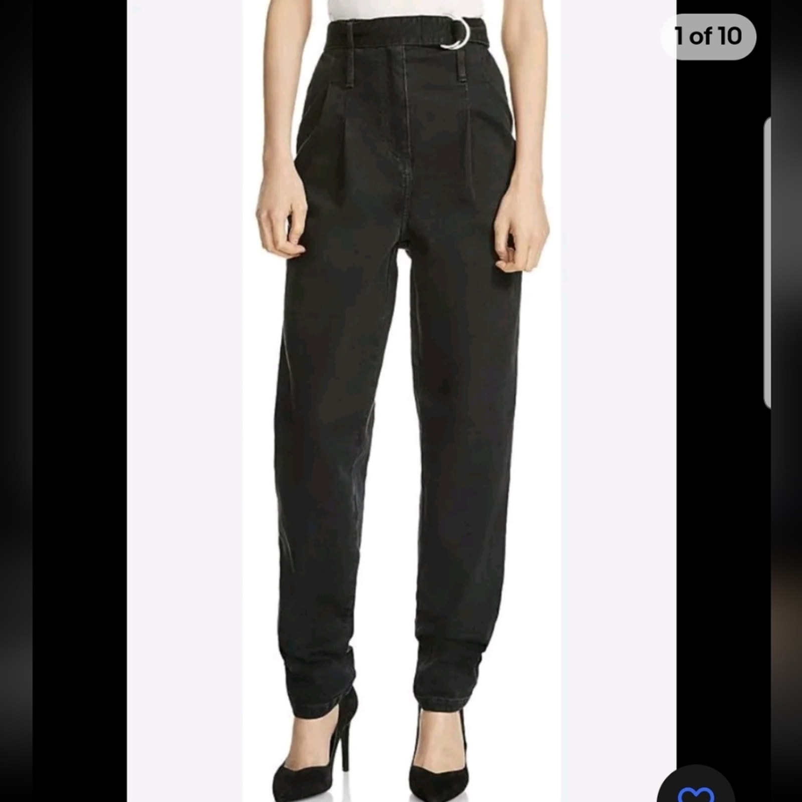 Maje Parisso Black Jeans Taper Leg Pleated High Rise Denim Pants Size 38