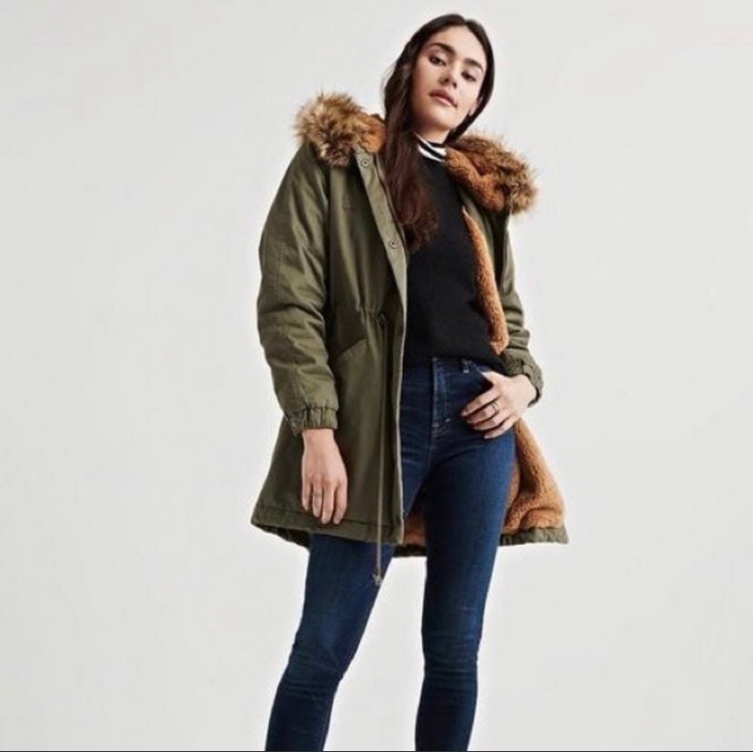 NWT Lucky brand Faux Fur Hooded Parka Ov