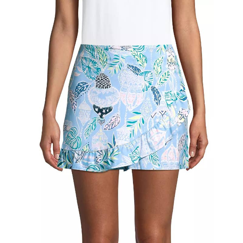 Lilly Pulitzer Women's 8 Skort Blue Faye Lantern Leaf Printed Ruffle Front BB26