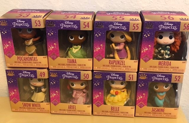 Complete Set of 8 Mini Funko Princess Figures With Display
