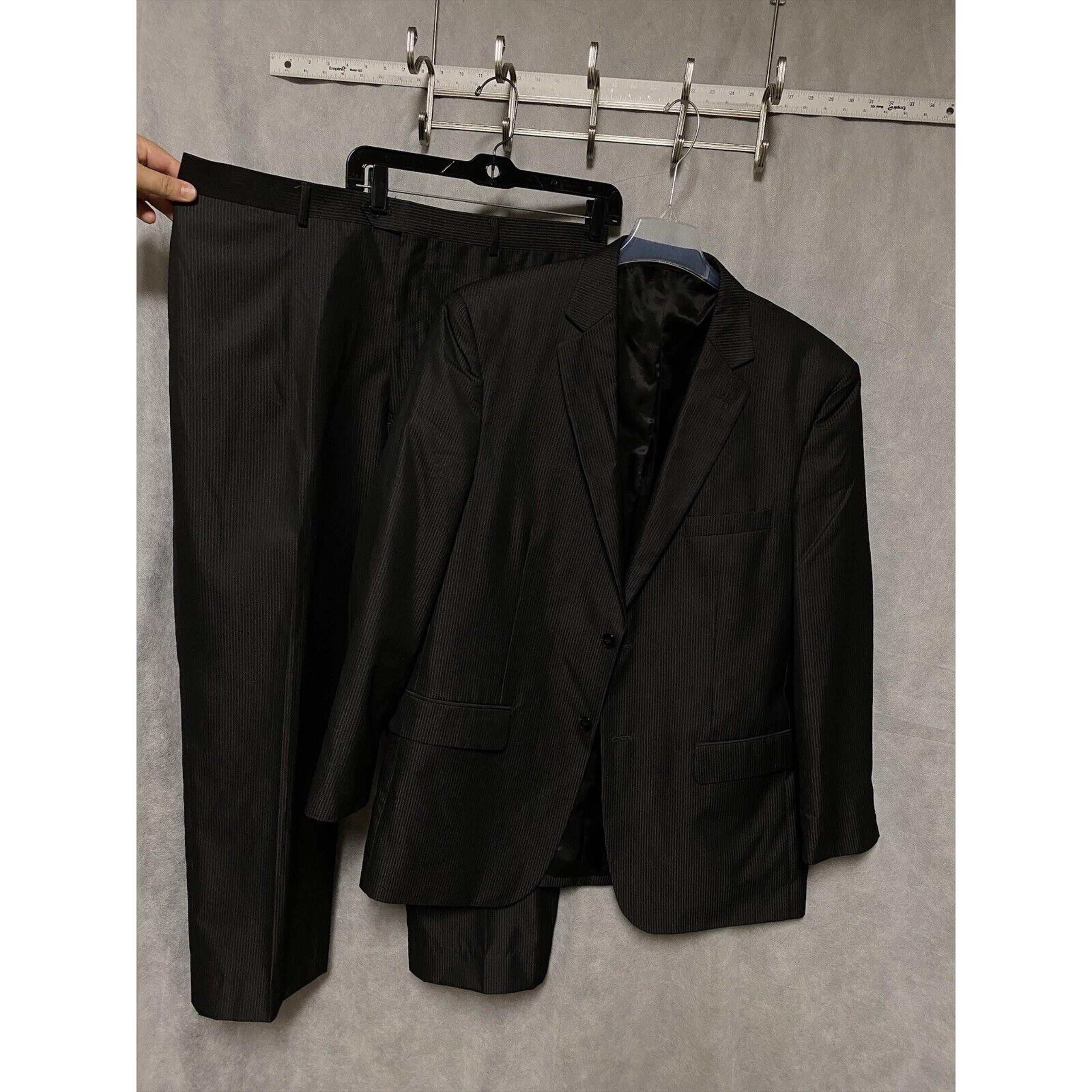 Geoffrey Beene Suit Men 44L Black Striped 2B Career Academia 40.5X29 Pants Luxe