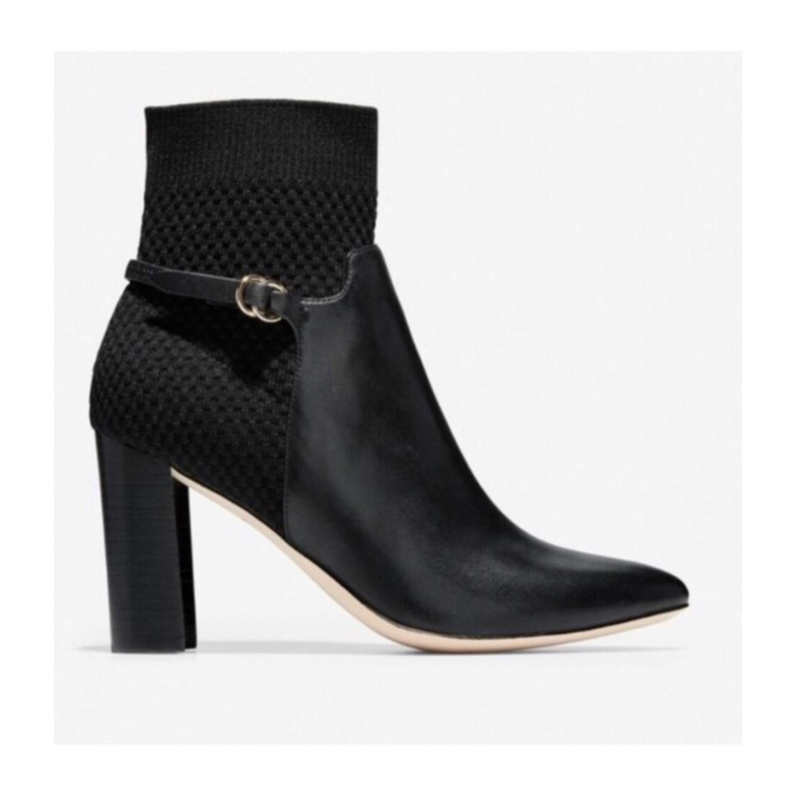 Cole Haan Black Boots Leather Ankle Block Heel Booties Size 10.5 New in Box