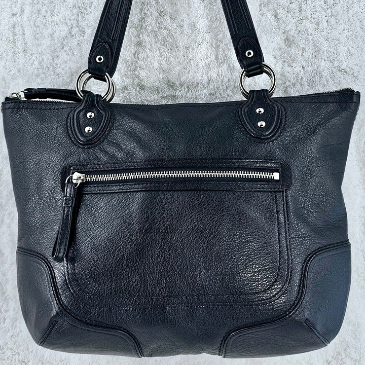 COACH 25441 Black Textured Leather Poppy Shoulder Bag Tote Bag Shopper