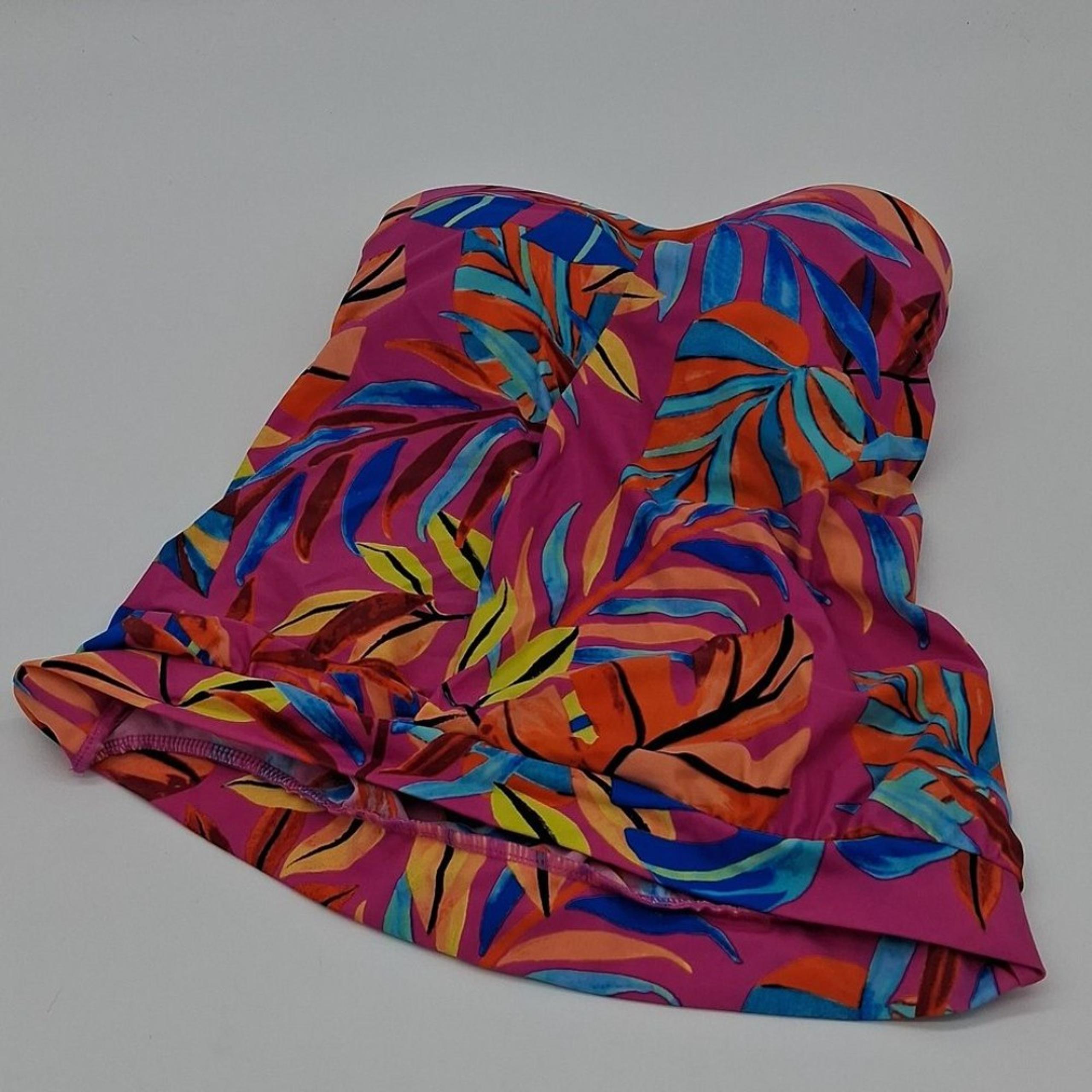 Bar III Tankini Top Womens XS In the Palms‎ Floral Bandeau Swim Magenta XS