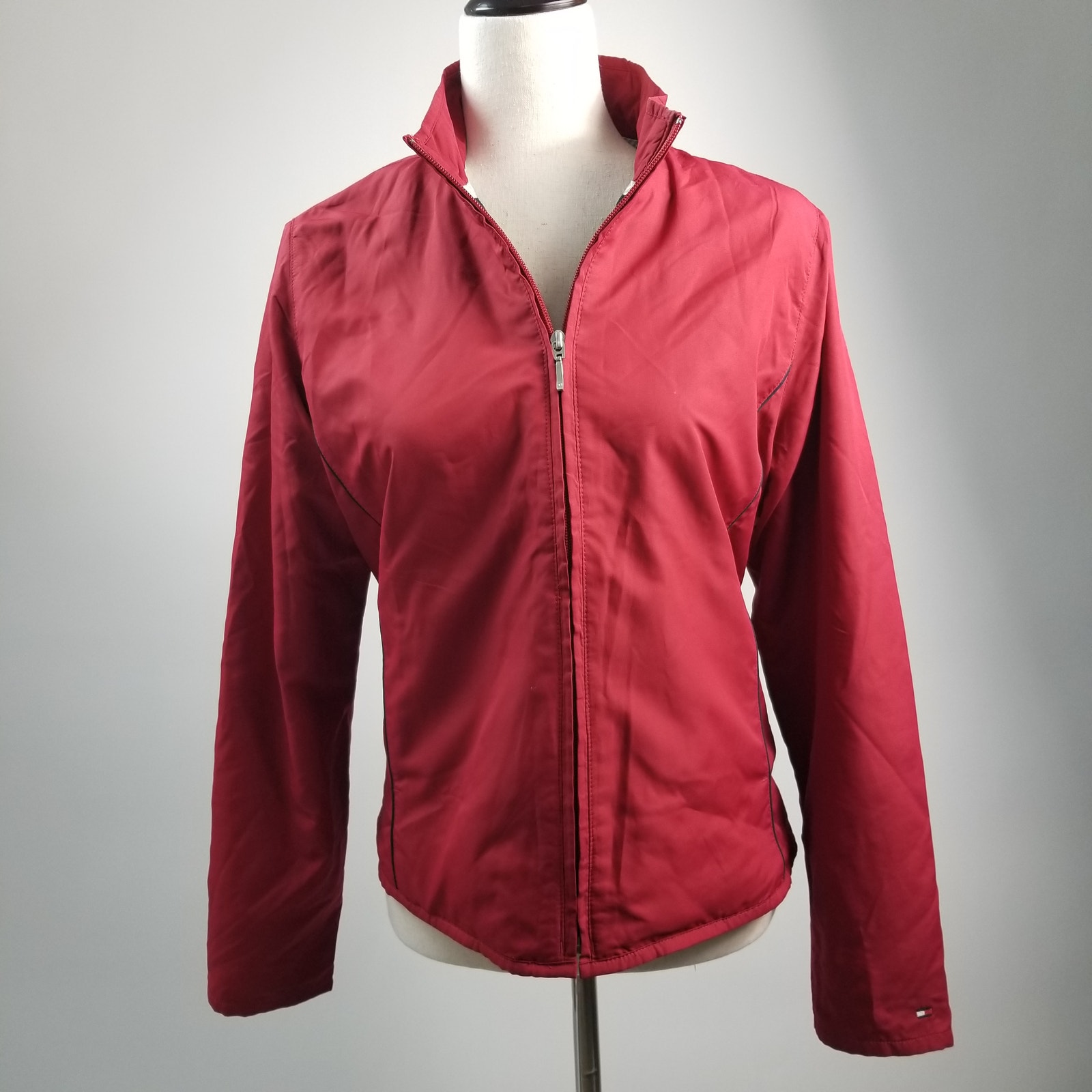 Tommy Hilfiger Red Zip Front Golf Jacket Windbreaker Water Resistant Size M