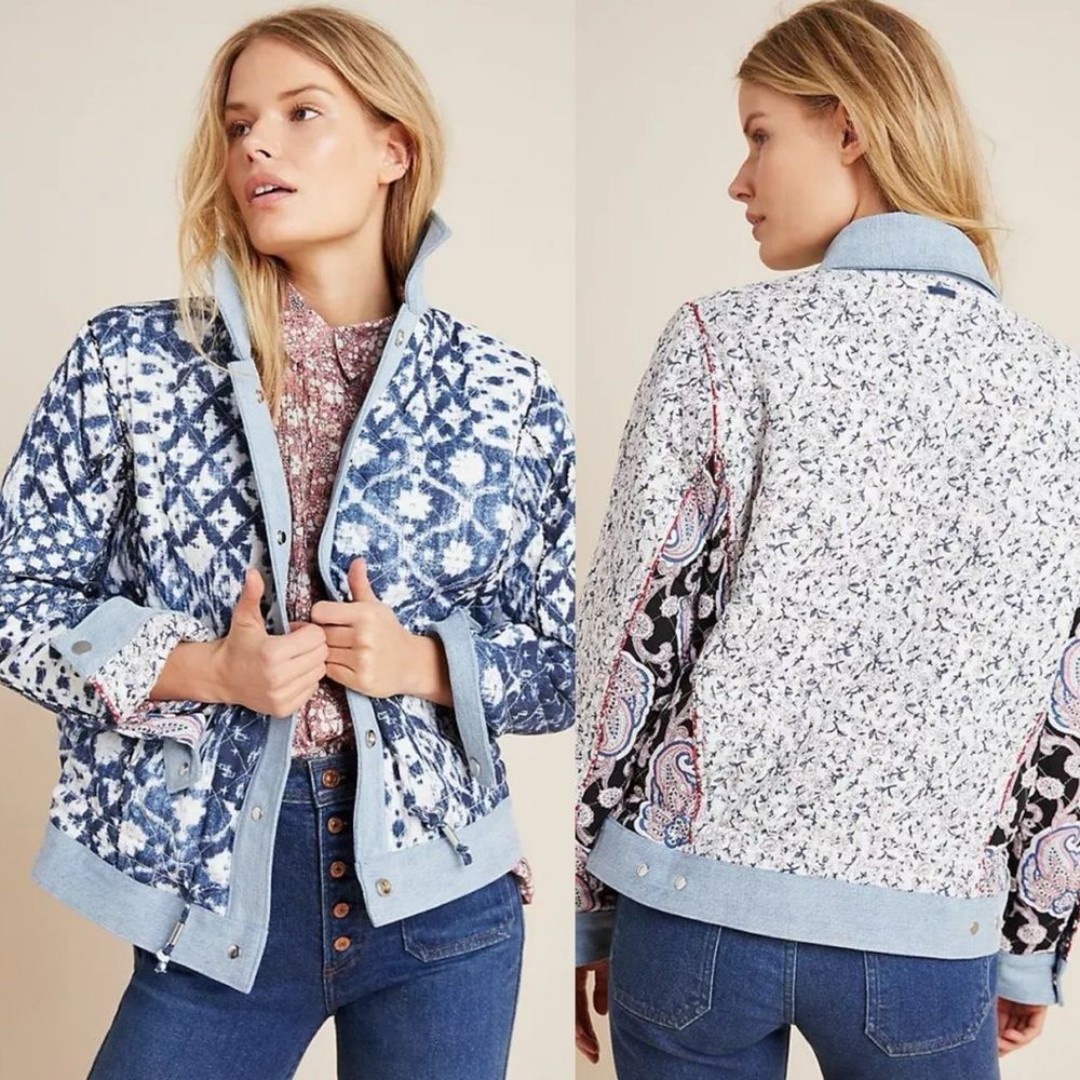 NWT Anthropologie Plus Blank NYC Reversible Floral Quilted Jacket XL Tie Dye