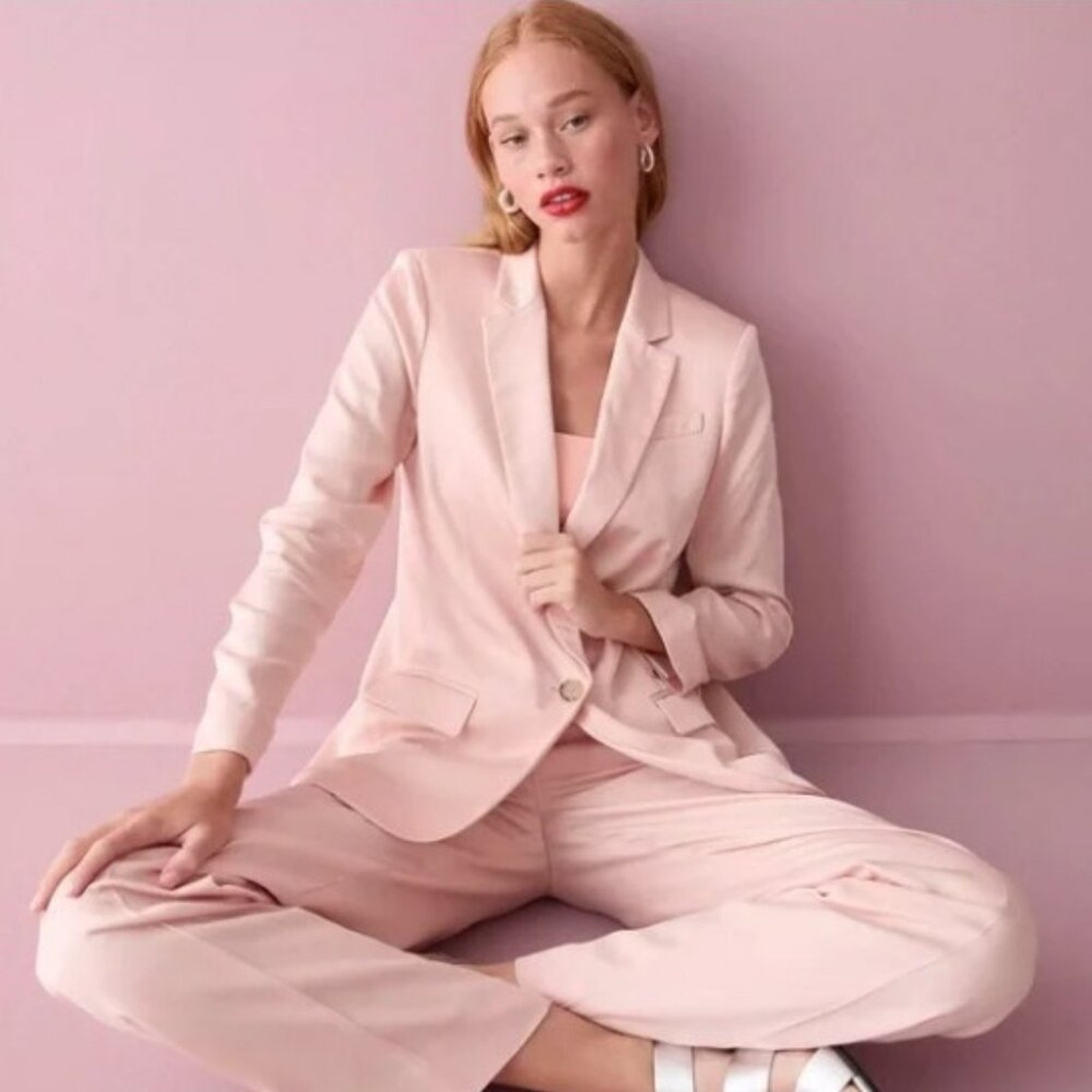 J.Crew Alfie Gramercy Pantsuit Blazer Trousers Blush Pink Preppy Spring Size 10T