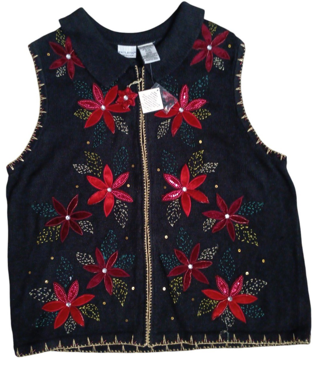 NWT Ugly/Pretty Christmas Sweater Black/Red Vest Sequins Beads Plus Sz 22W/24W