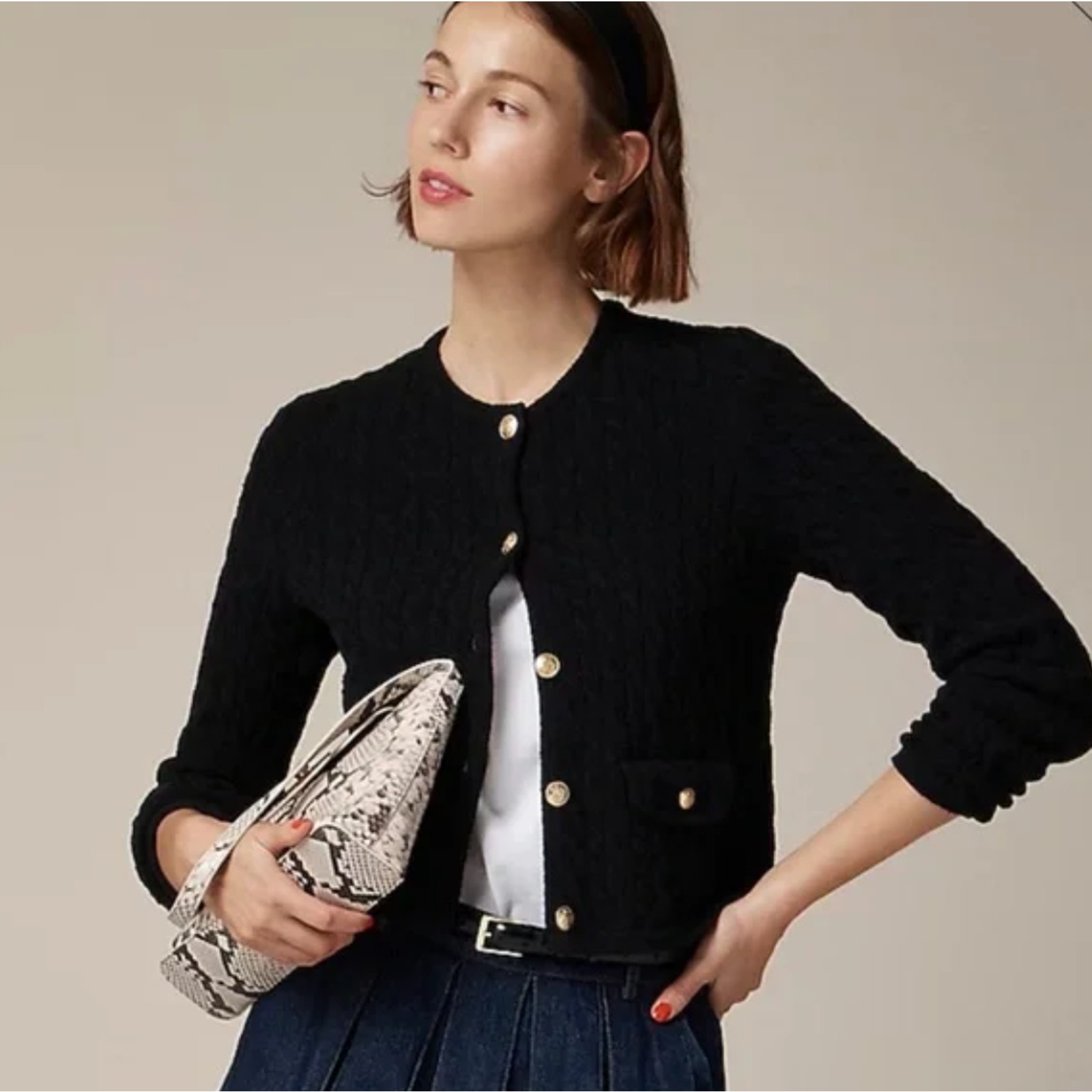 J CREW Odette Cable Knit Sweater Lady Jacket 2XL Black NWT Boucle CB891 J.Crew