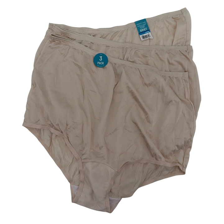 Vanity Fair Women 9 2XL Solid Fawn Beige Perfectly Yours Brief Panty 3 Pack NEW