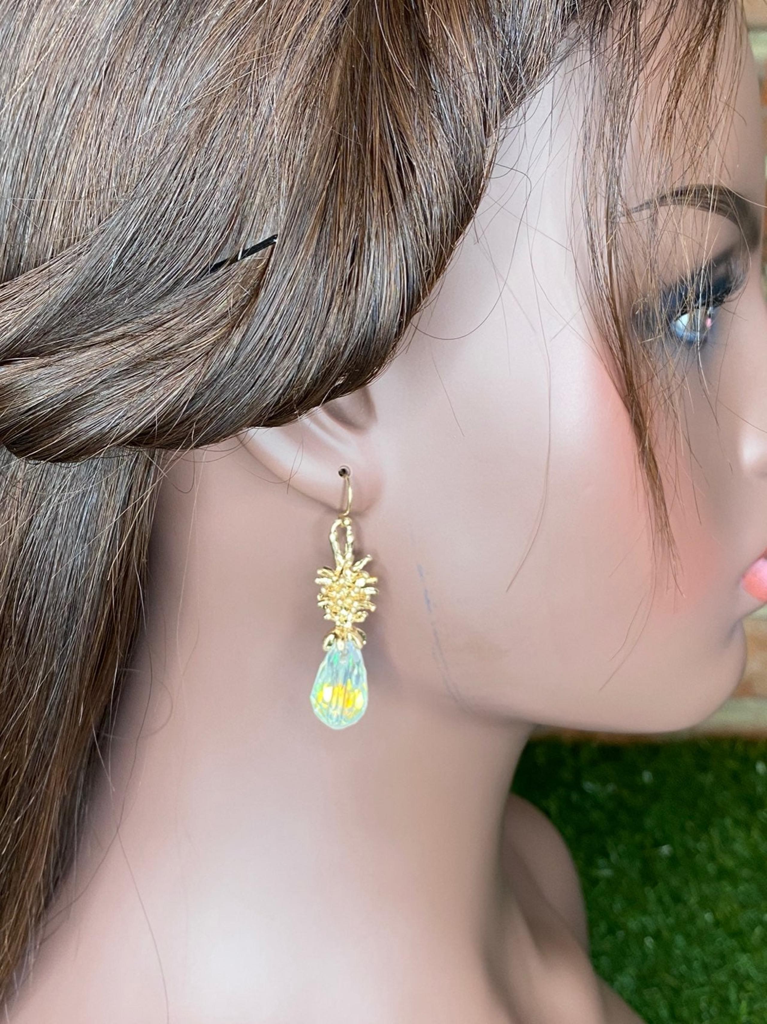 Womens gold pineapple fashion earrings