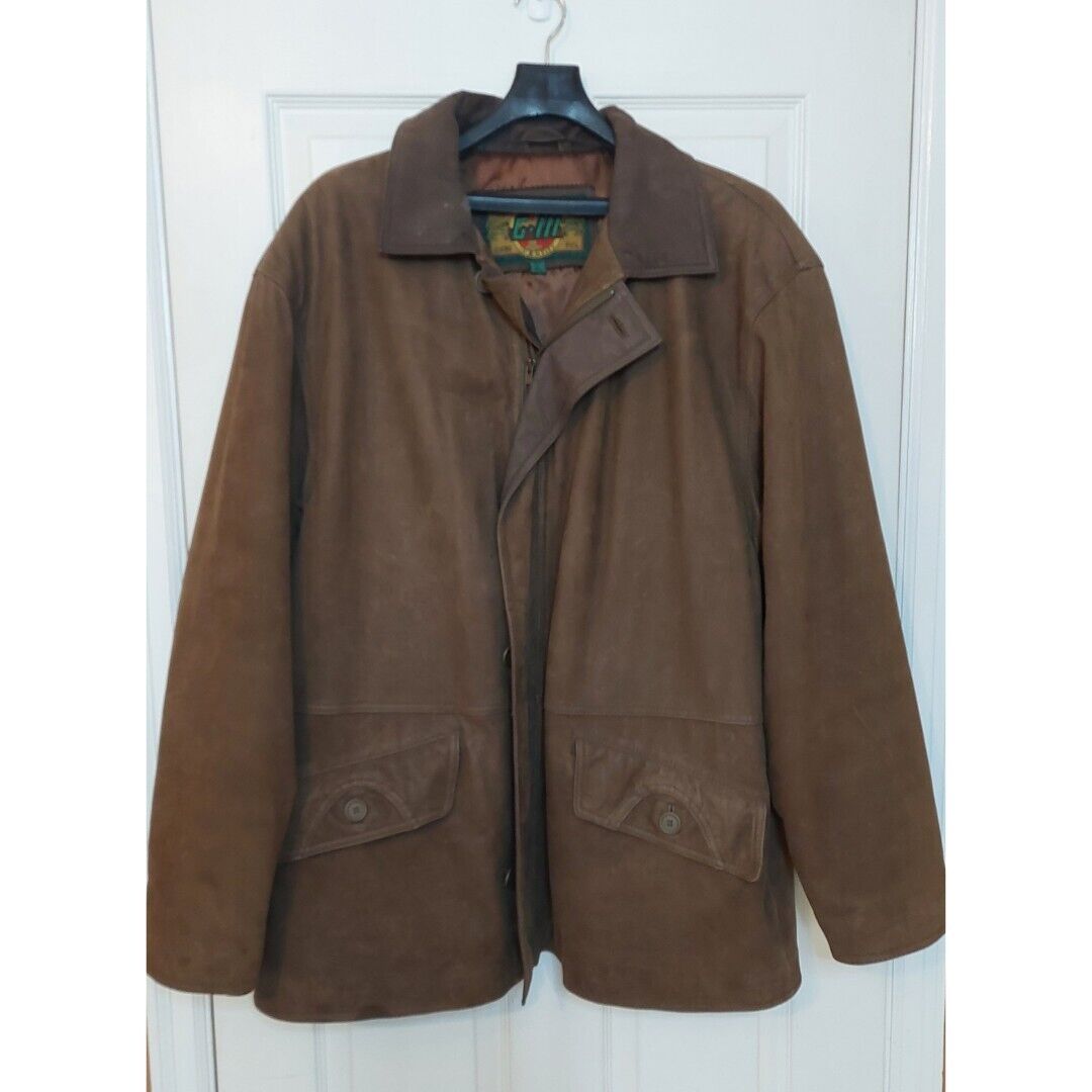 G III Vintage 90s Brown Suede Leather Bomber Jacket Heavyweight Lined Size XL