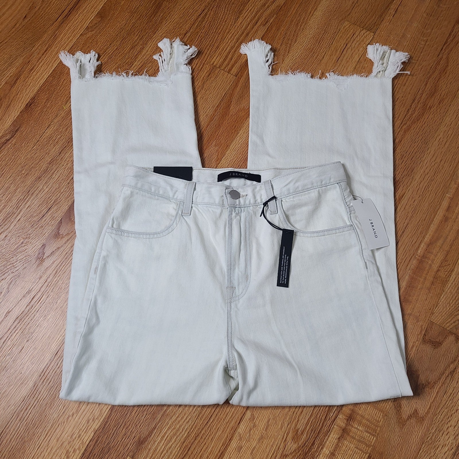 NEW J Brand Size 26 Joan Cropped Shredded Hem Jeans in Vanish Destruct