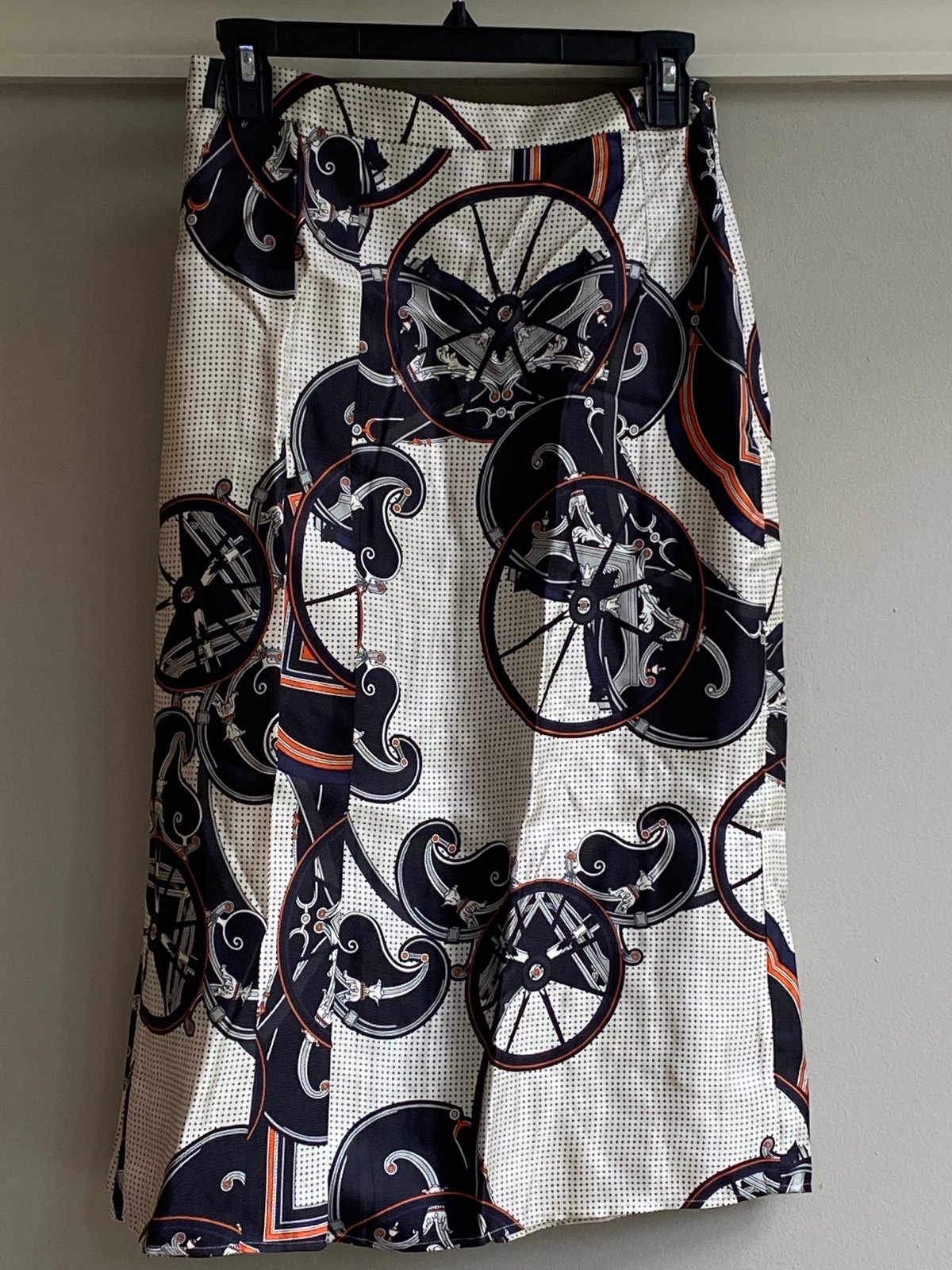 Carriage Print Silk Twill Midi Skirt