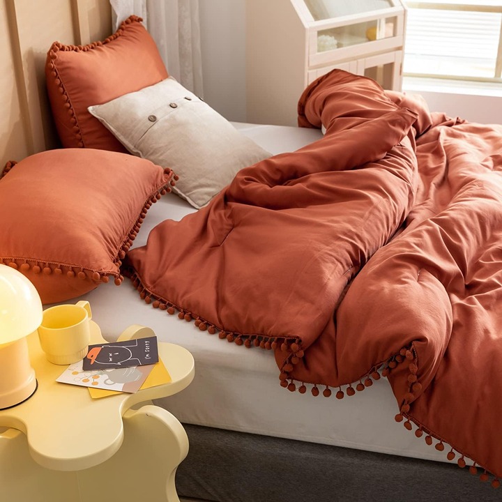 Comforter Queen Sized Comforter Sets Rust Bed SetSolid Color for Women Men