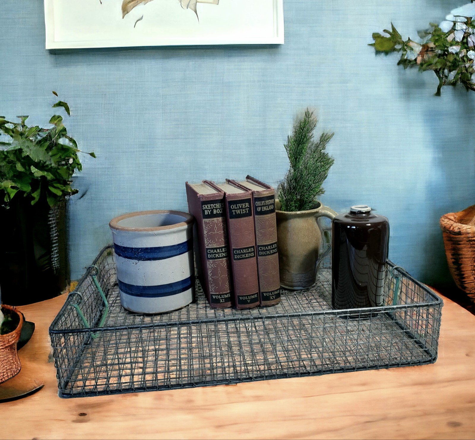 Shallow Metal Wire Basket Storage Industrial Farmhouse Organizer