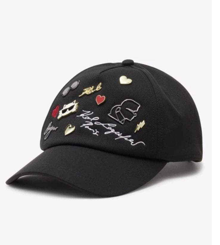 KARL LAGERFELD PARIS Logo Charm Baseball Black Womens Cap