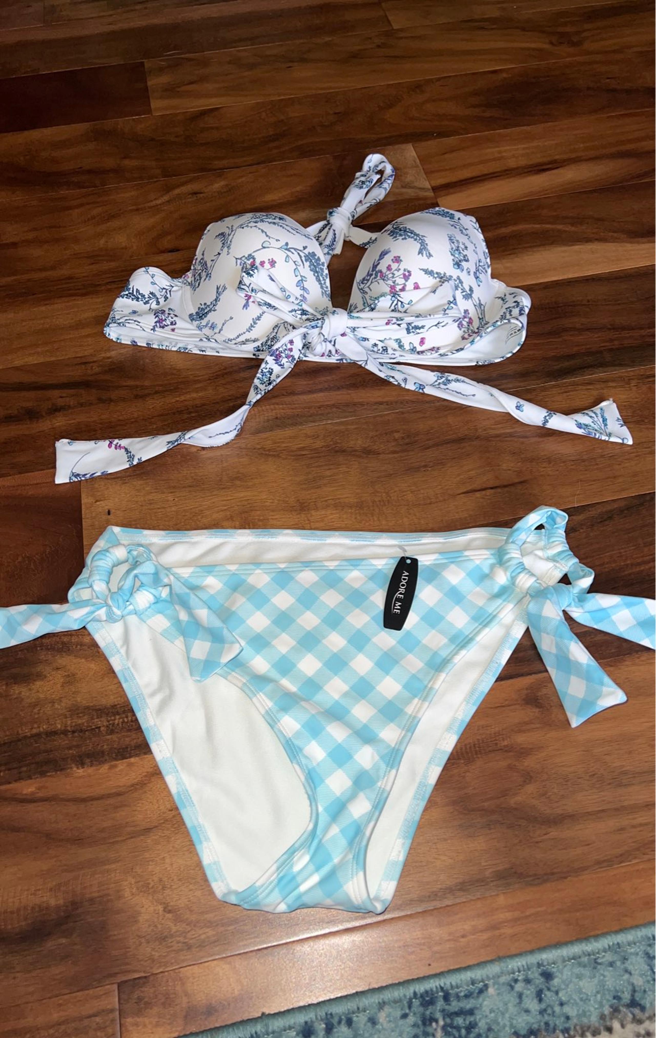 Womens NWT Adore Me gingham/wildflower bikini 38B/XL Bin39