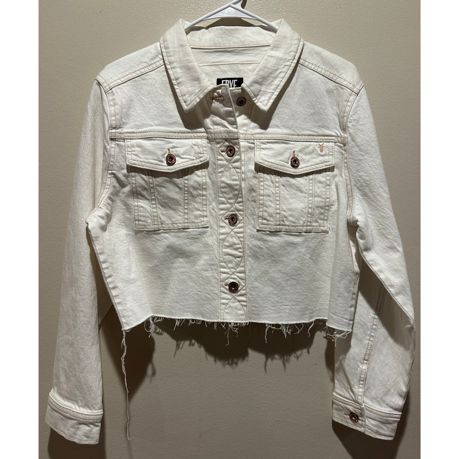 FRYE Women’s Cropped Raw-Hem Denim Jacket Size Medium - White