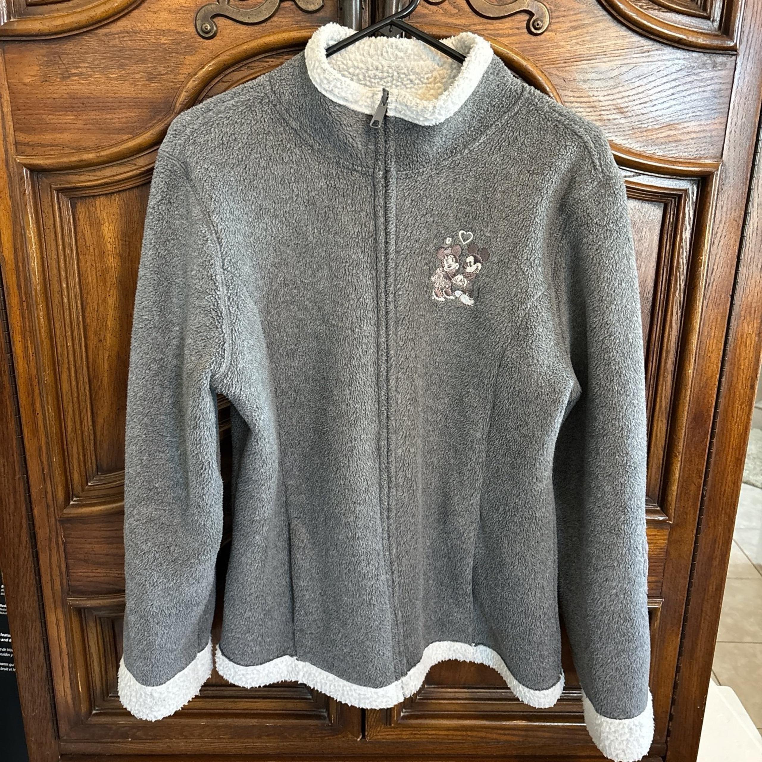 WDW Disney Mickey Minnie Mouse heart fleece embroidered zipper jacket