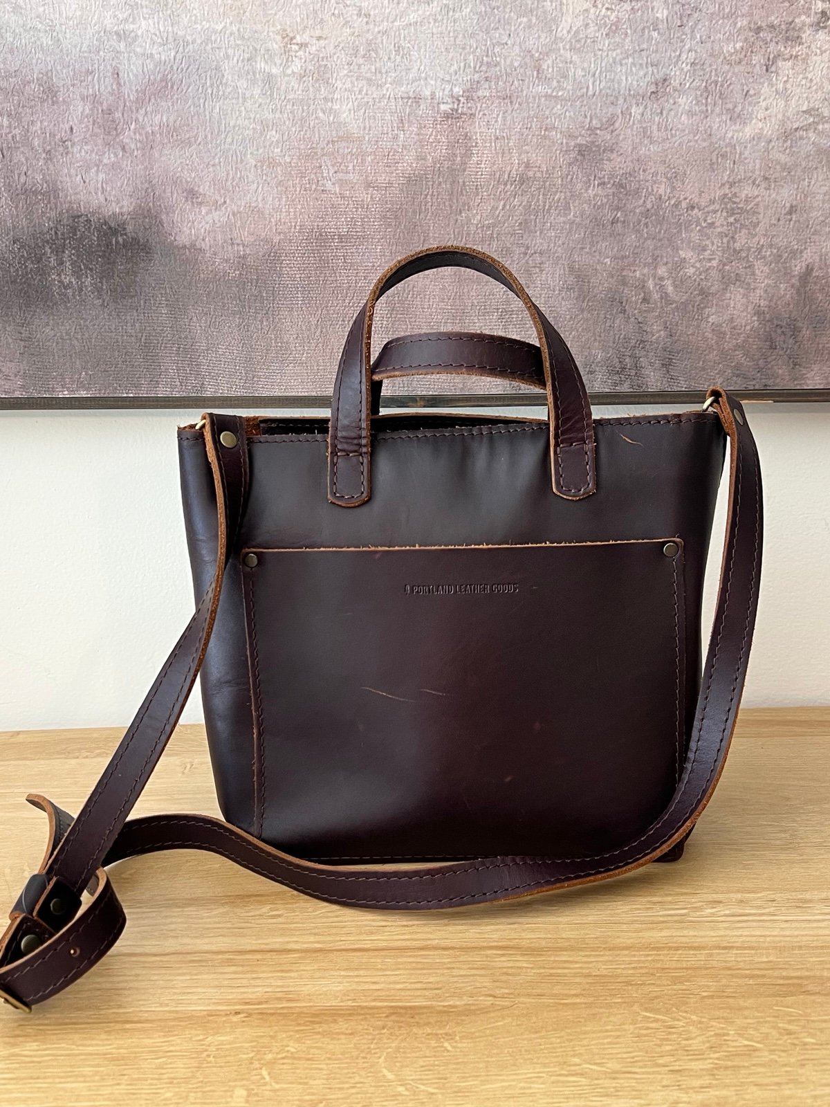 Portland Leather Goods Mini Crossbody Tote in Grizzly