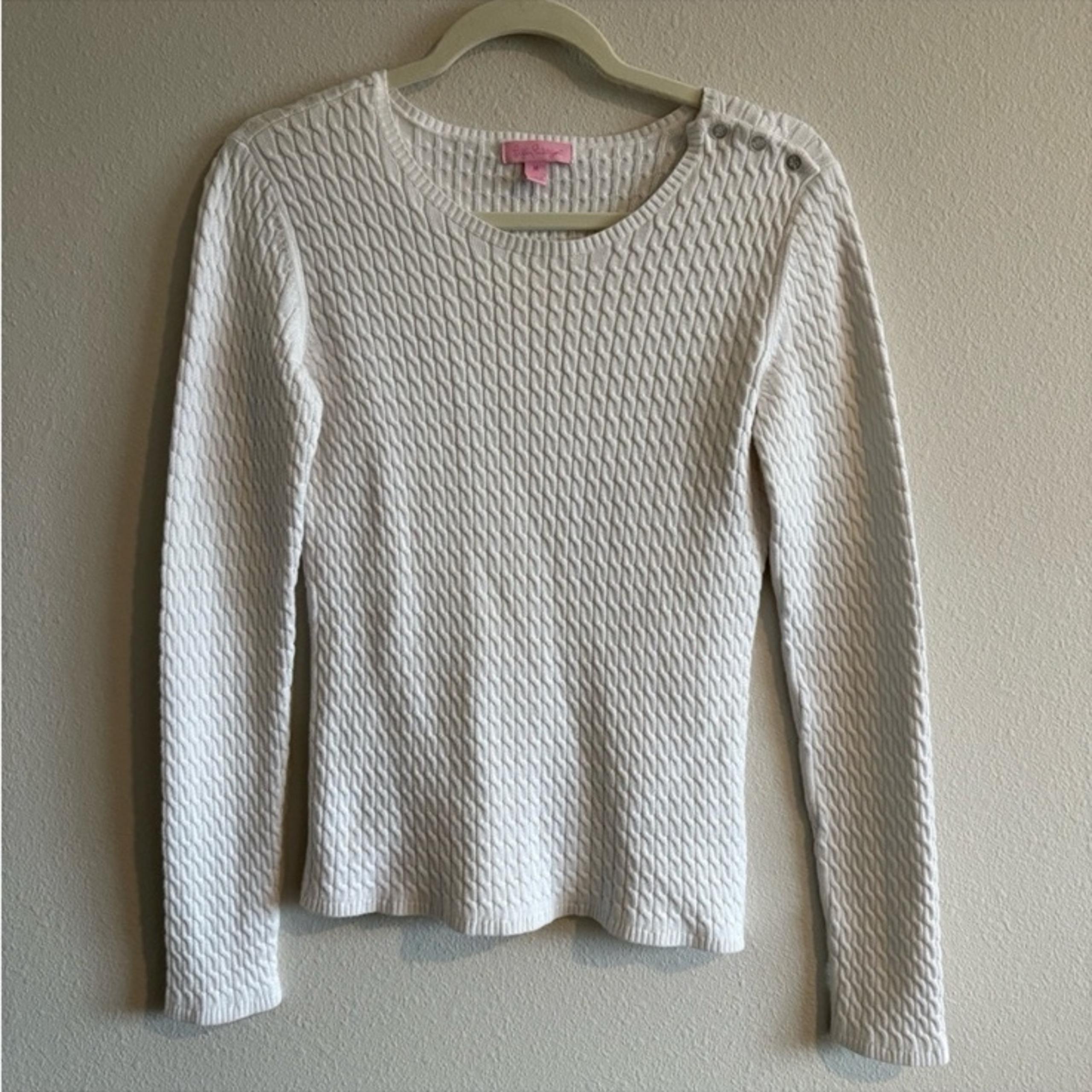 Lilly Pulitzer Cable-knit Sweater Crewneck Women’s Medium Cotton Pullover White