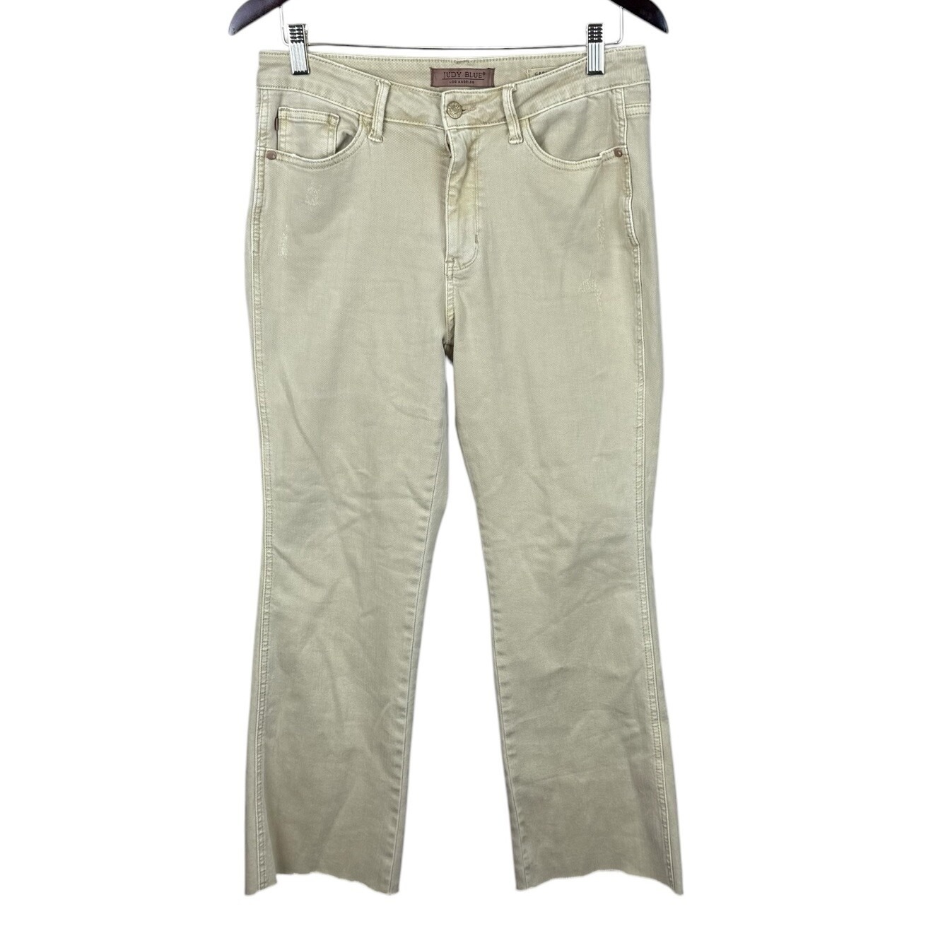 Judy Blue Jeans Womens 11/30 Khaki Garment Dyed Crop Wide Leg Raw Hem JB88638
