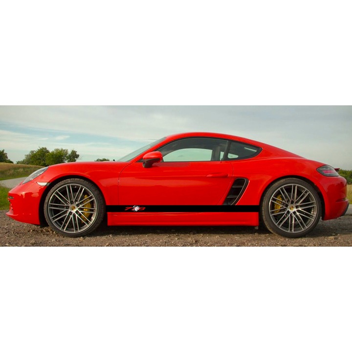 Custom Font 718 Long Triple Stripe Side Panel Decals Set For Porsche Cayman 2014