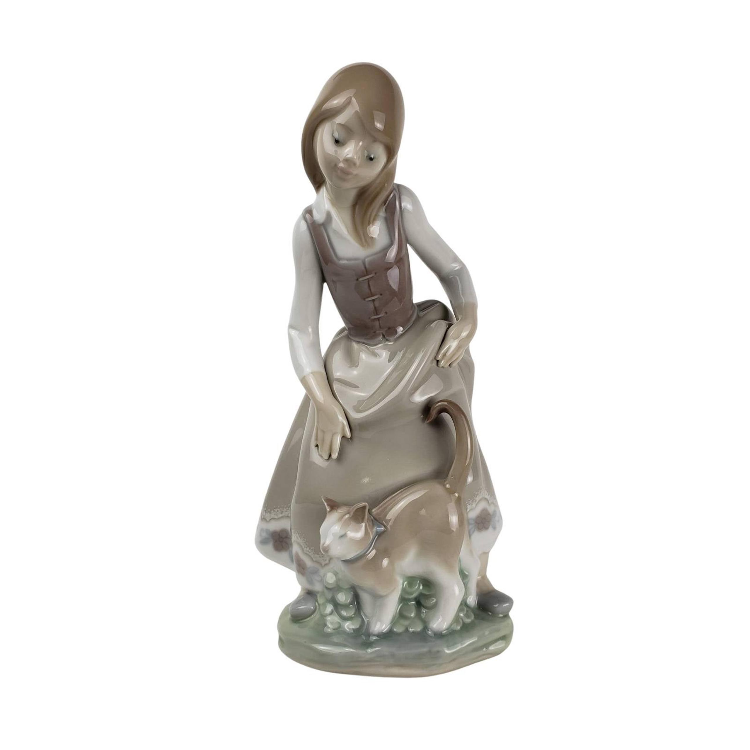Lladro Girl Cat Glaze Ceramic Figurine