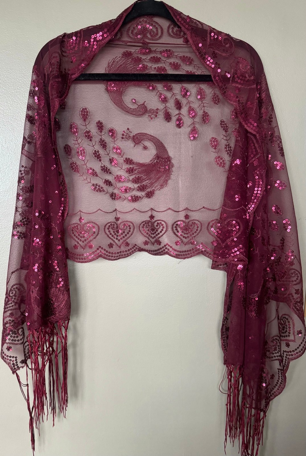 EUC Asian Peacock Shawl Scarf Wrap Women’s Elegant Formal Evening Wear One Size