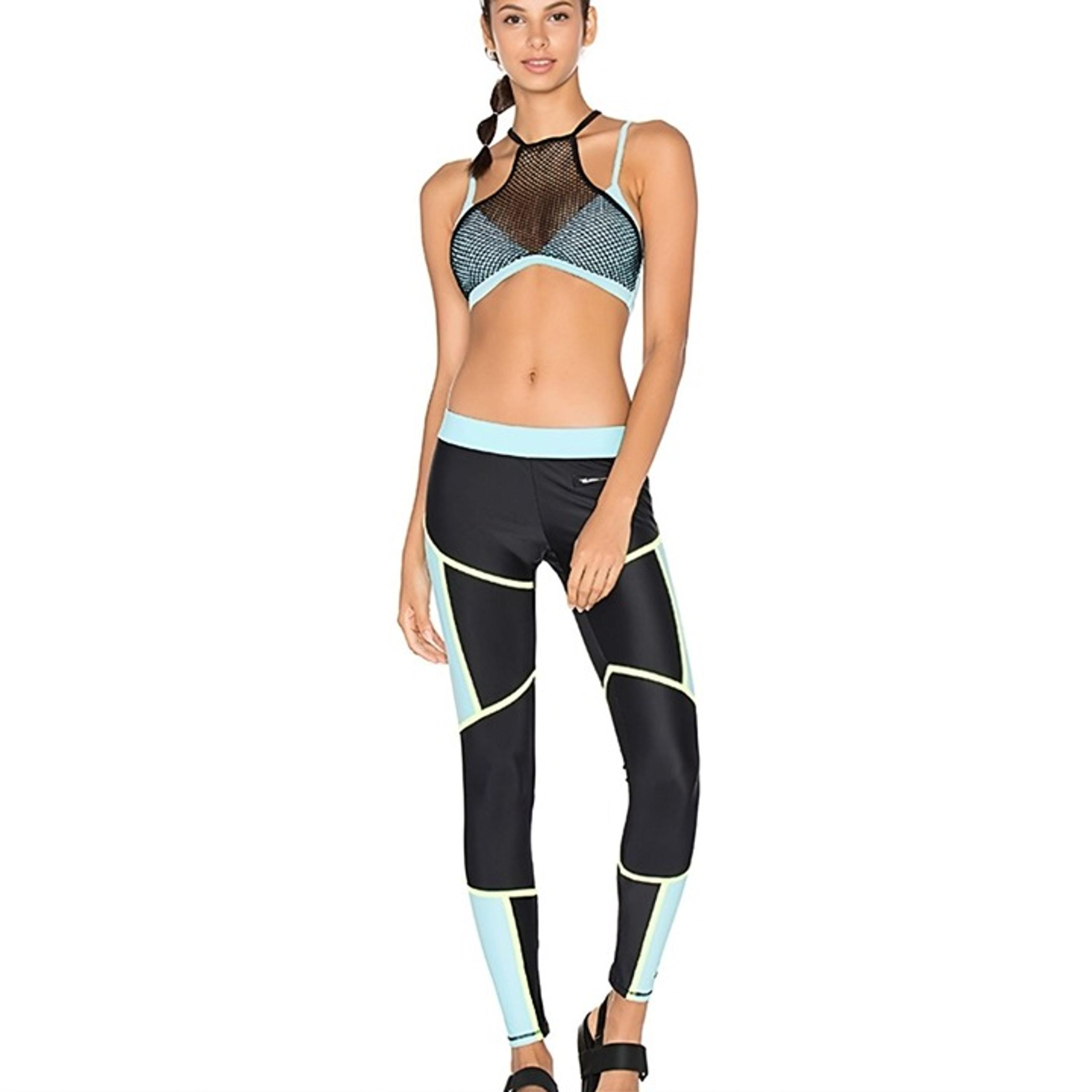 Mesh-Front Aqua & Black Sports Bra And Leggings Set By Lovers + Friends