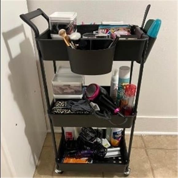 3-Tier Utility Rolling Cart, Mobile Utility Cart with Lockable Caster Wheels