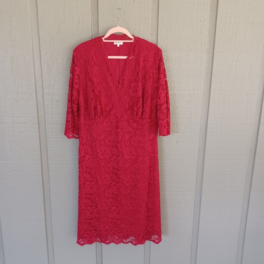 Kiyonna Women Mademoiselle Lace Cocktail Dress Plus Size 2X Wedding Guest V Neck