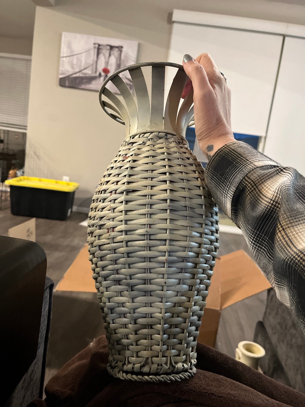 Base rattan metal wicker like woven.