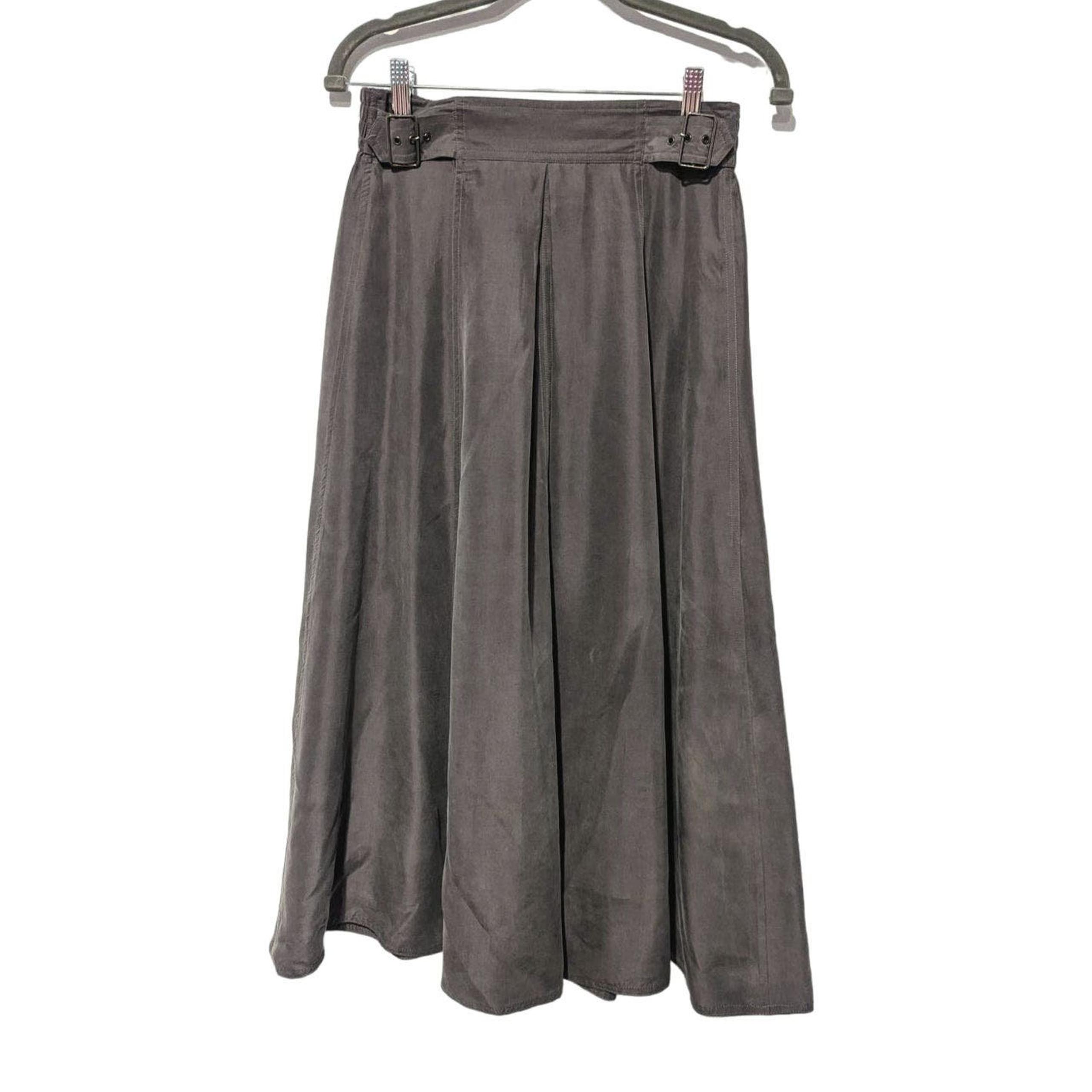 Diane Gilman 100% Silk Belted Midi Skirt, Charcoal Grey