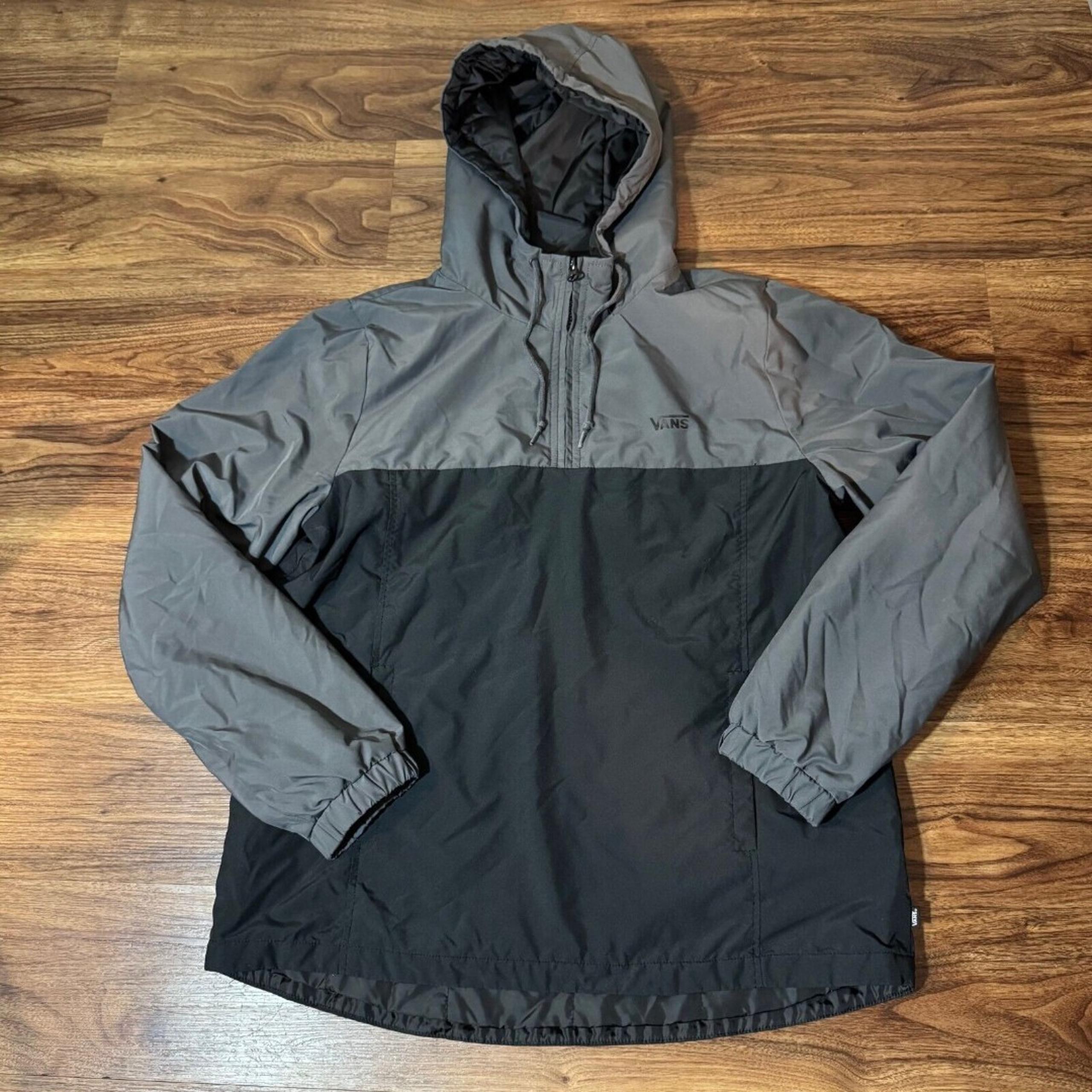 VANS Blast It Anorak Hooded Jacket 1/4 Zip Up Black Gray VN0A47VPBLK Womens L