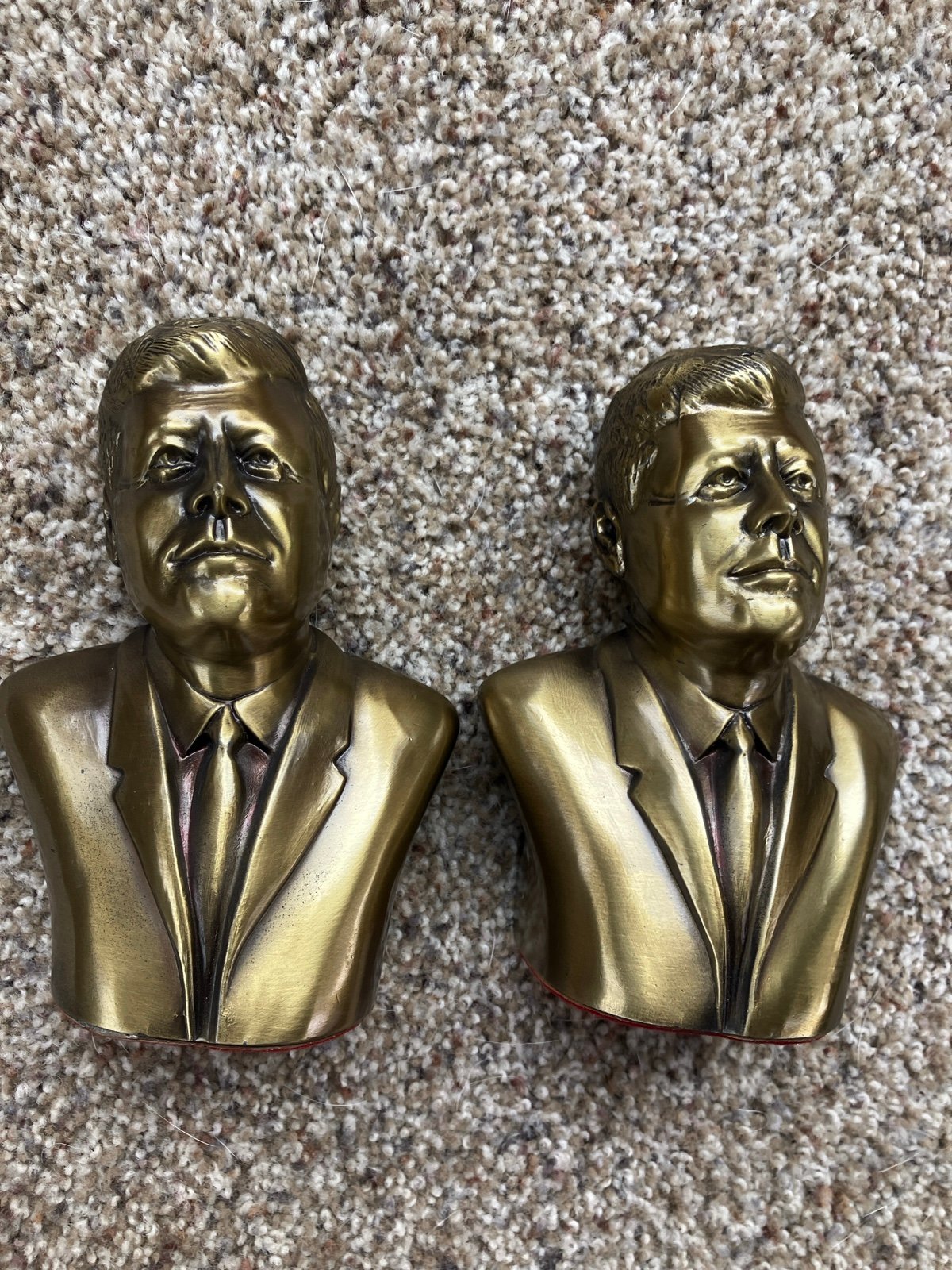 John F Kennedy Brass 6" Bookends or Paperweights Busts Vintage PMC 162B
