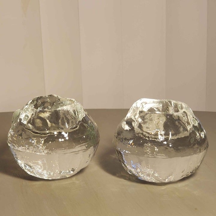Vtg L.E. Smith SnowbaIl Lite Glass Votive Candle Holders 3 inch Set of 2 EUC
