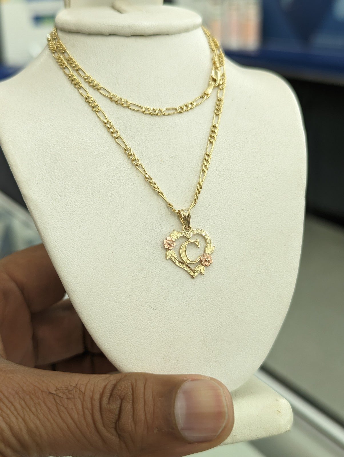 10kt real gold chain and heart C pendant