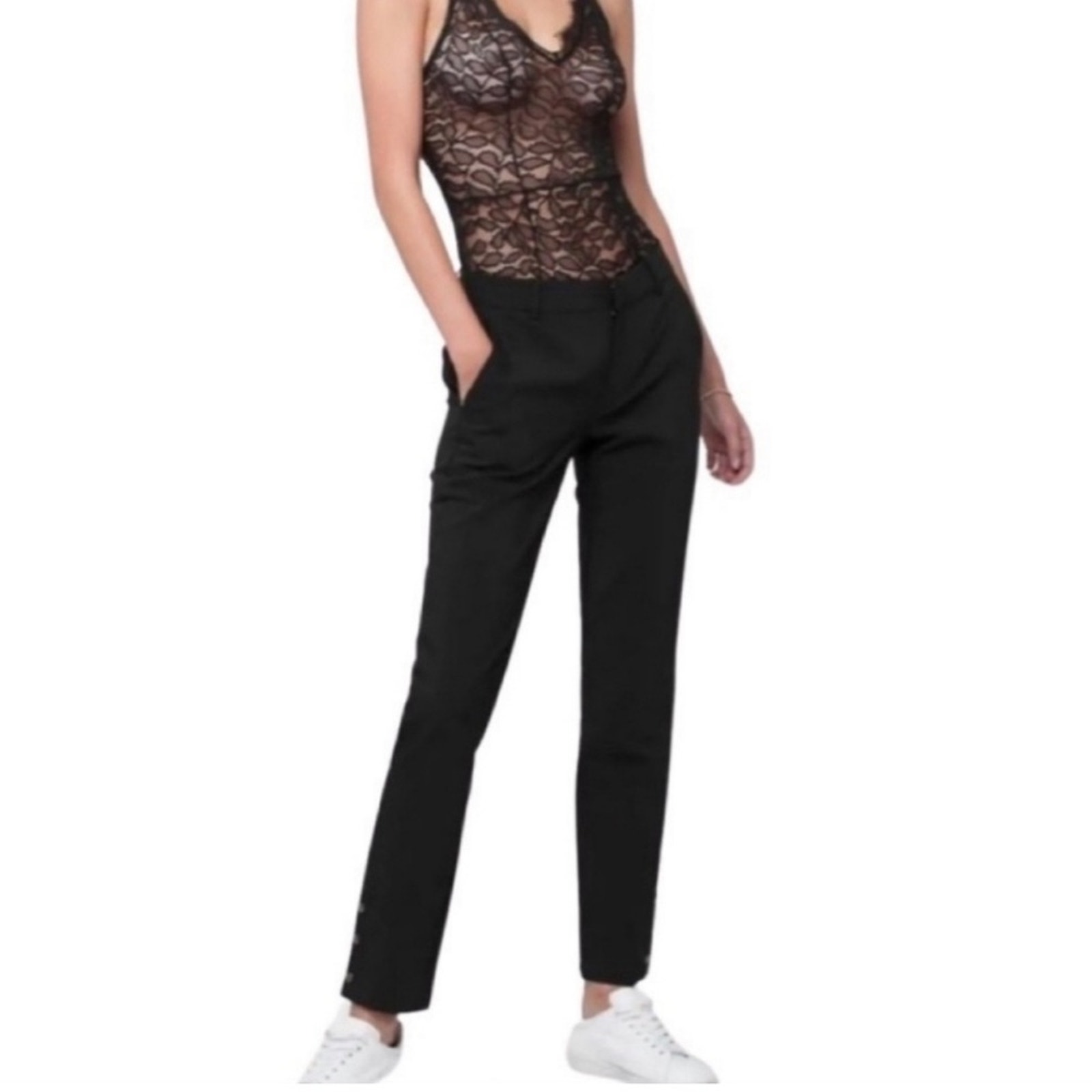 Anine Bing Black Low Rise Tuxedo Trouser Pant Tapered Womens Size Small