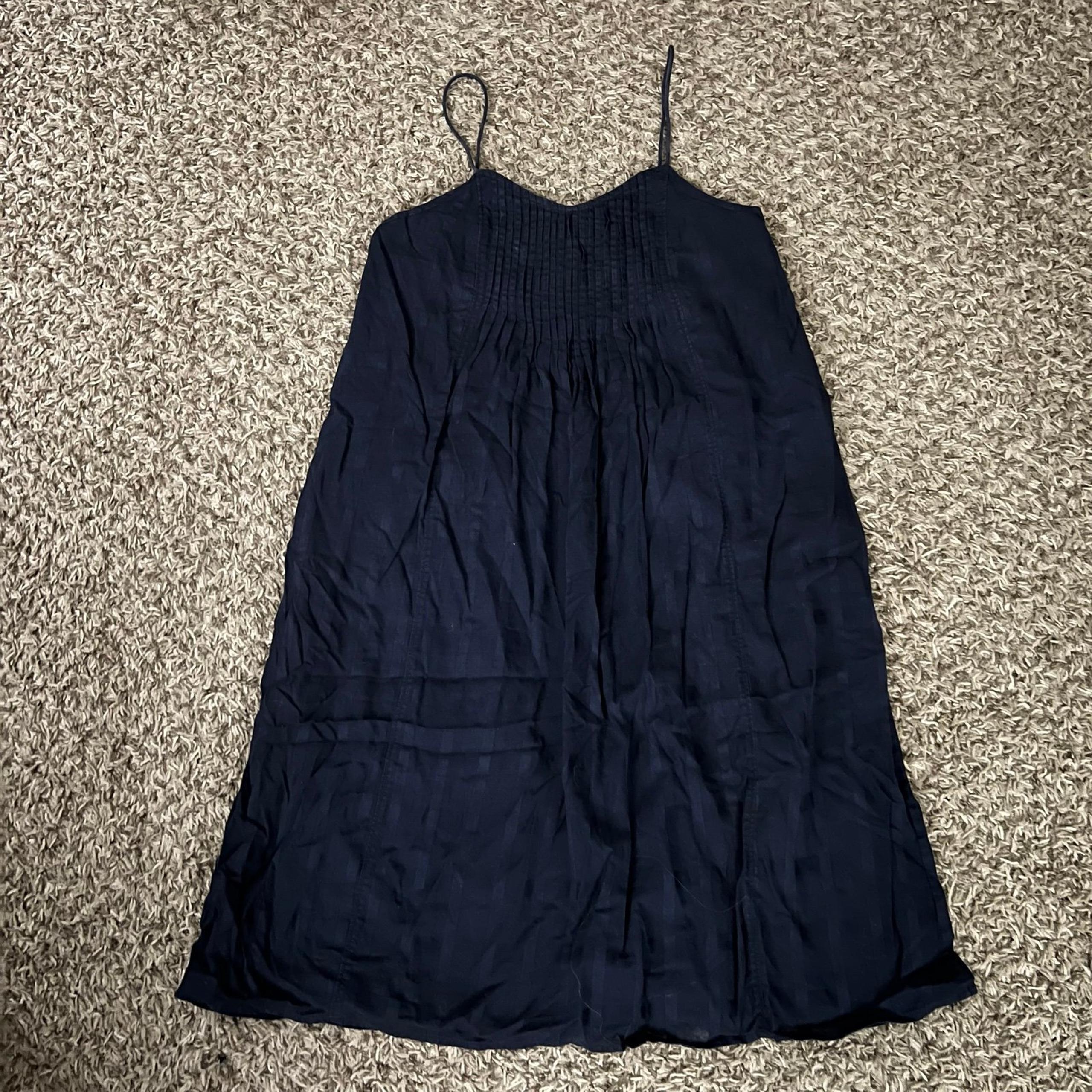J Crew Womens Dress Size 2 Navy Blue Shift Cotton Spaghetti Strap Knee Length