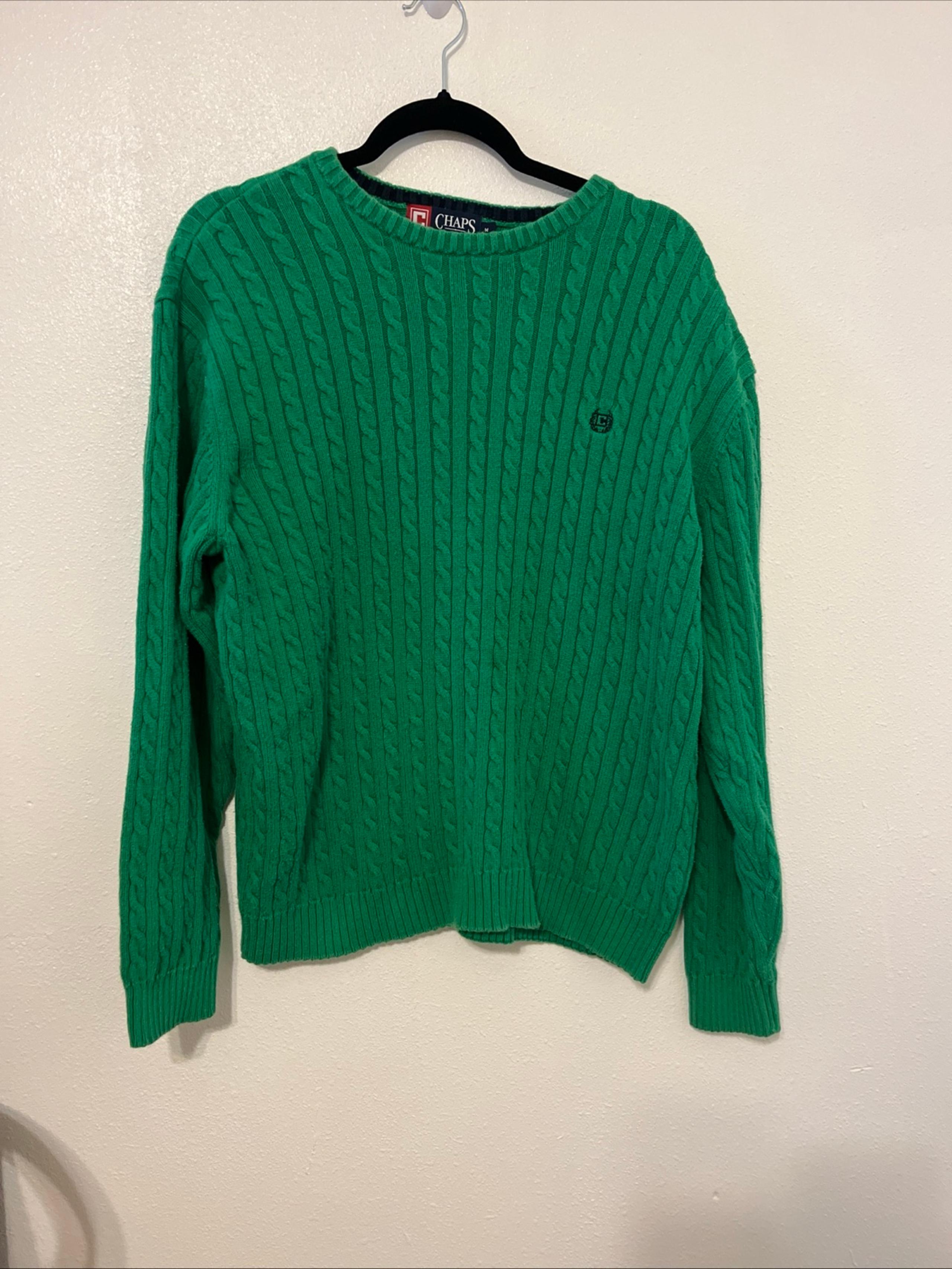 Chaps Womens green crew neck sweater Size Medium 100% cotton (B01-25-02)
Green c