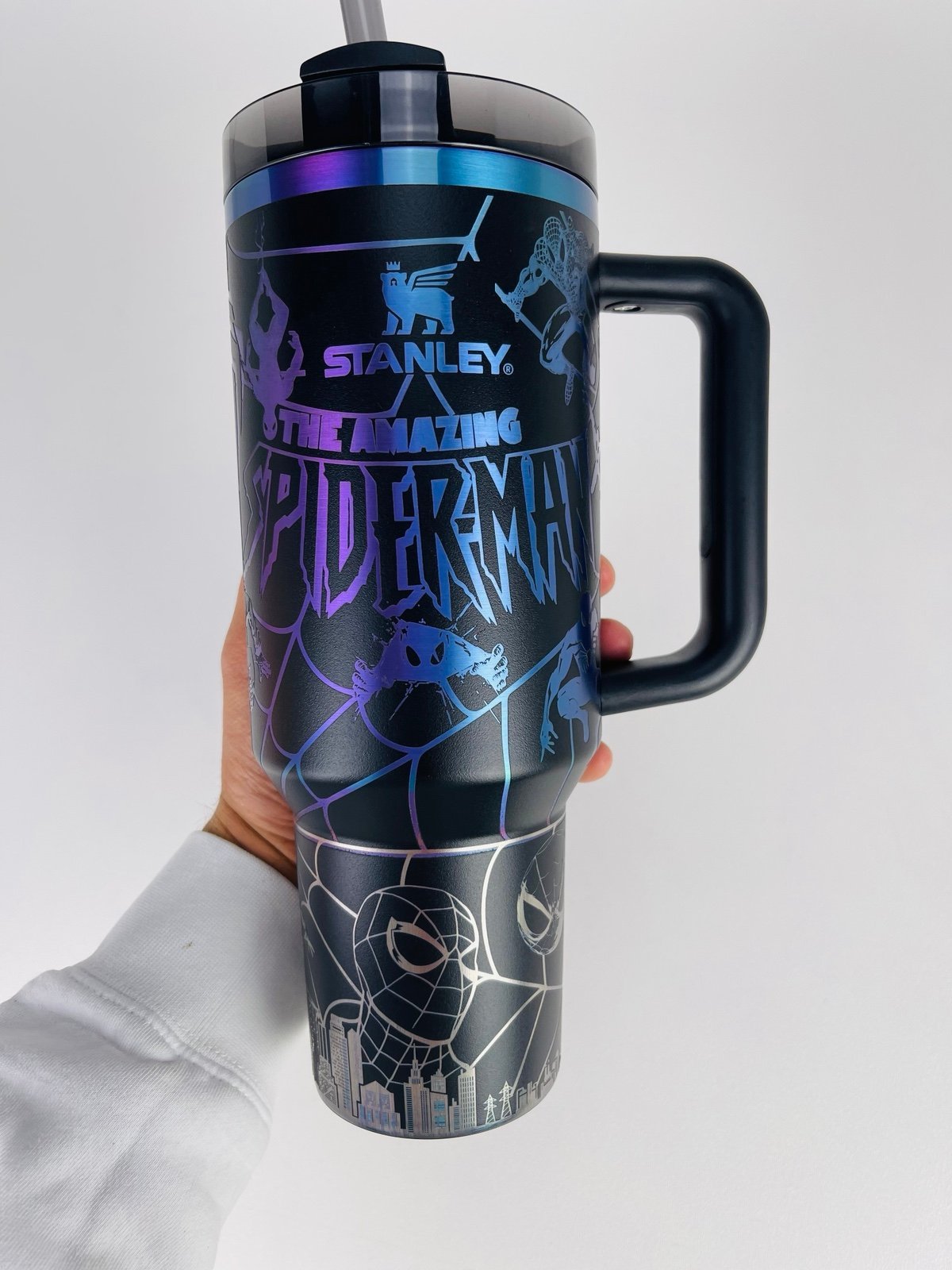 Stanley 40oz Tumbler Black Chroma SpiderMan Theme Laser Engraved!